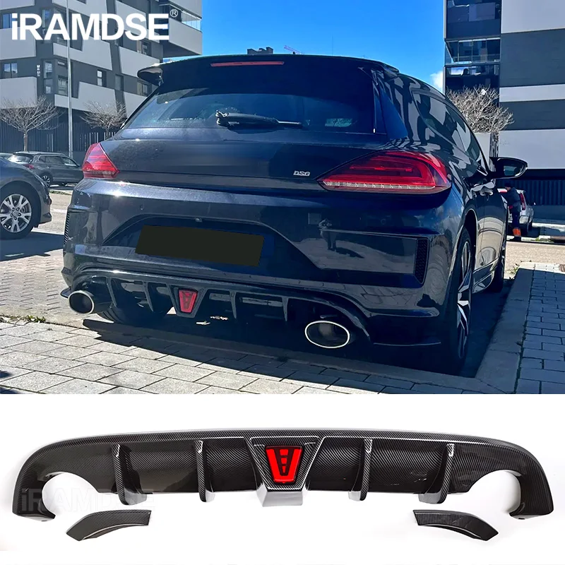 Body Kit Splitter for Volkswagen Scirocco R 2015 2016 2017 Rear Diffuser Lip Bumper Spoiler With Lamp Glossy Black Accessories