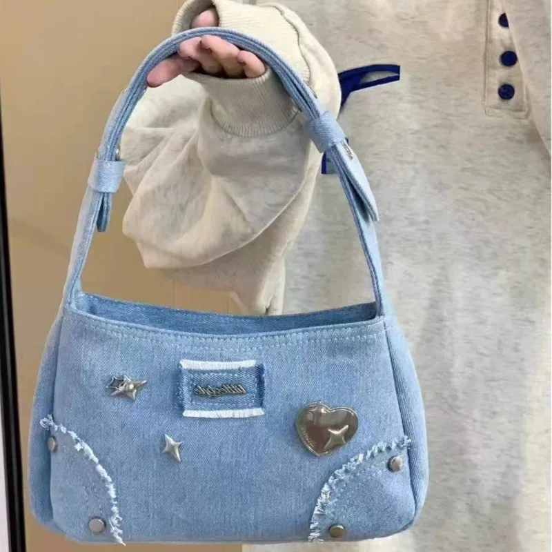 

Hot Selling Denim Small Square Bag Armpit Bag 2025 New Retro Commuting Hand-held Shoulder Crossbody Bag Purses and Handbags