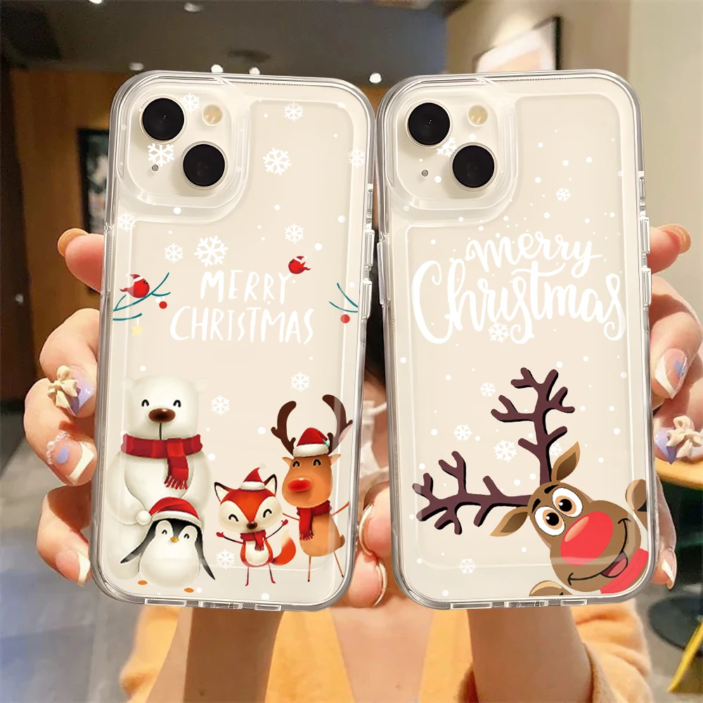 

Merry Christmas Pattern Phone Case For iPhone 16 15 14 13 12 11 Pro Max Mini X XS SE 7 Plus 16E Shockproof Non-Slip Cover Fundas