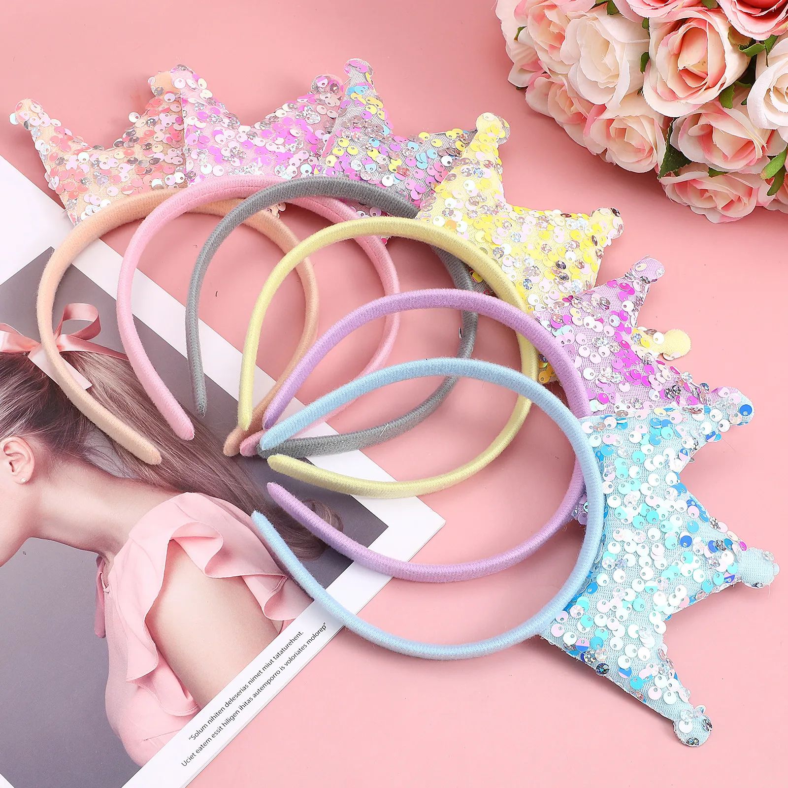 

12Pcs Girls Sequin Crown Headband Shiny Glitter Crown Hairbands for Party Festive Birthday Kids Hair Accessories