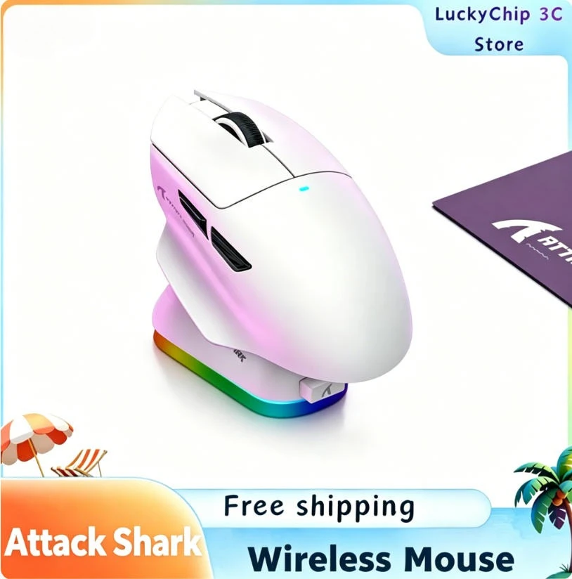 Attack Shark V6 Superlight Wireless Gaming Mouse Tri-mode Connection RGB Magnetic Charging Dock PAW3311 Sensor Ergonomic Mice