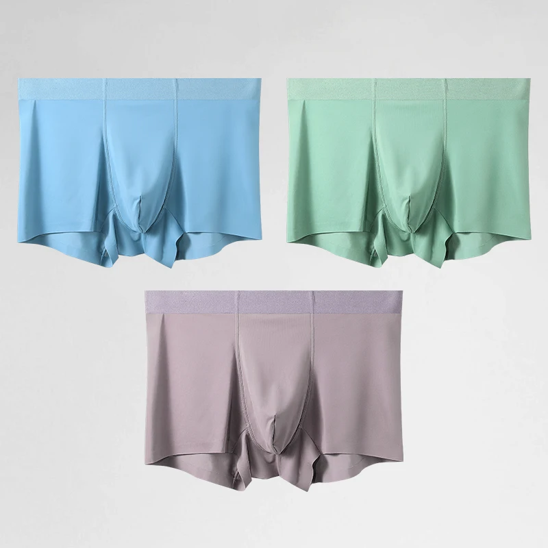 

3pcs Men's underwear, men's ice silk seamless flat pants, comfortable and breathable, summer thin, four-corner, personalized