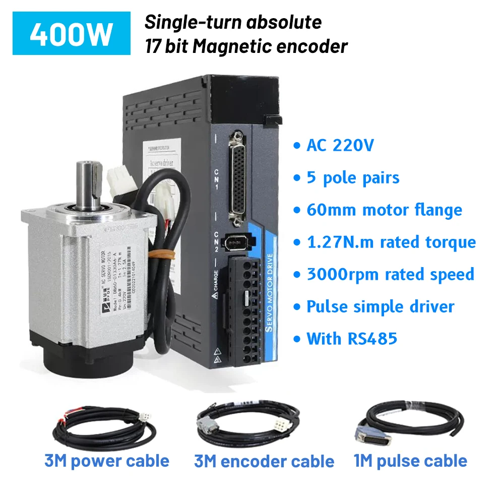Servomotor Driver Kit Magnetische 17Bit Absolute 0.1KW-1.5KW EtherCAT CANopen Encoder AC Servo 750W 1KW 40/60/80/110/130mm Flens