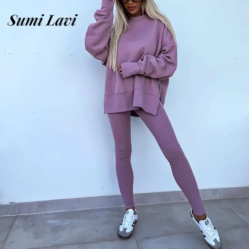 Fashion O-neck Pullover and Long Pant Set Women Casual Long Sleeve Loose 2Pc Outfits 2024 Elegant Sweatshirt Solid Sports Suits