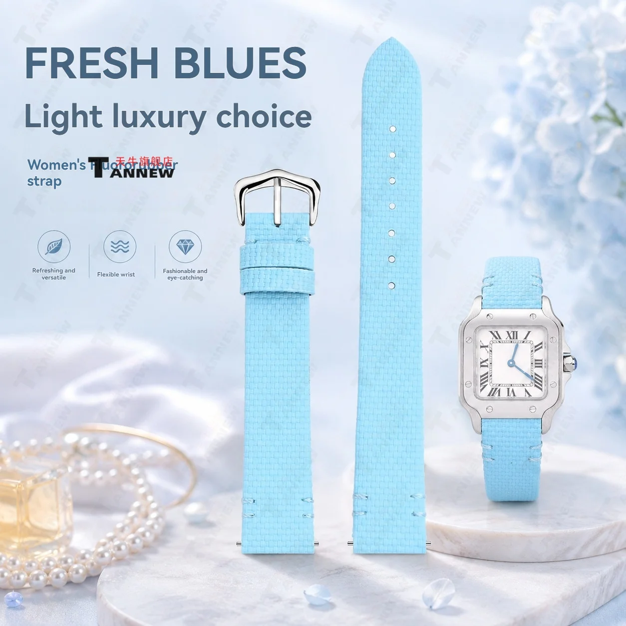 16mm FKM Rubber Watch Strap Compatible with Cartier Santos W2SA0033 Women's Waterproof Replacement Band