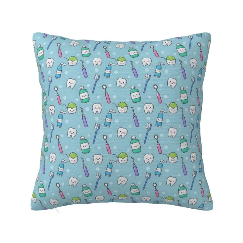 Custom Kawaii Healthy Teeth Pattern Tooth Pillow Case Care Dental Health Nordic Cushion Cover Car Pillowcase