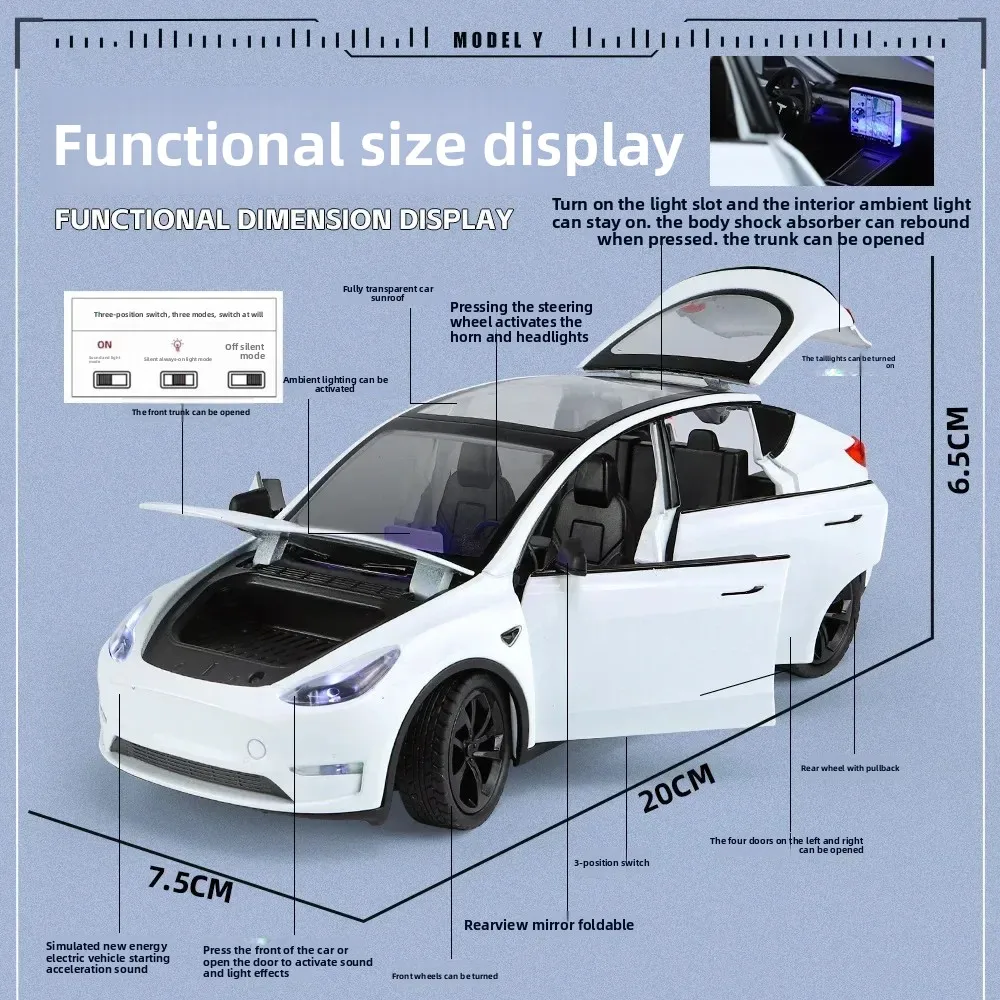 1:24 نموذج Y محاكاة عالية دييكاست سبيكة معدنية نموذج سيارة ضوء الصوت التراجع جمع الاطفال لعبة الهدايا A642