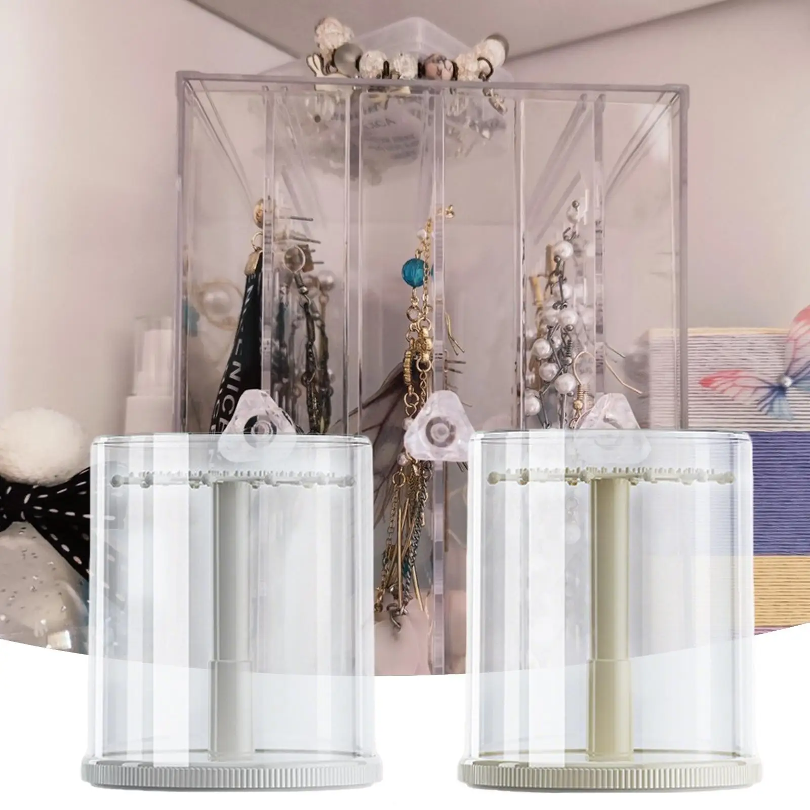 360 Rotating Dolls Display Case Transparent Box for Collectible Miniatures Keychains Plush Toys Storage Showcase