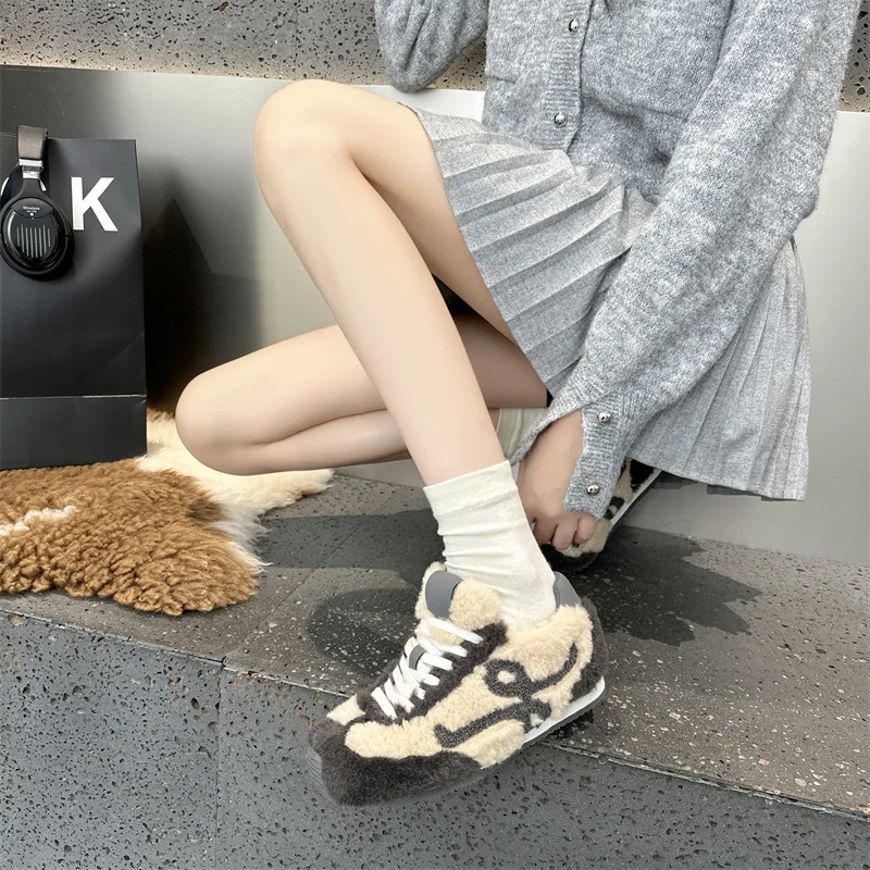 أحذية نسائية 2025 نمط جديد أحذية Dexun المسطحة، أحذية نسائية مريحة ودافئة من الصوف والثلج القطني أحذية نسائية
