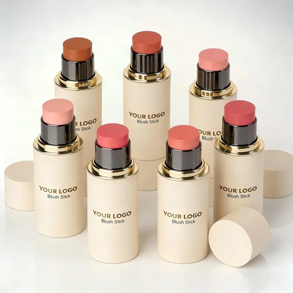 Beige Tube Face Blush&Highlighter&Contour Stick Private Label Portable Matte Silky Texture Waterproof Long Lasting Makeup Vegan