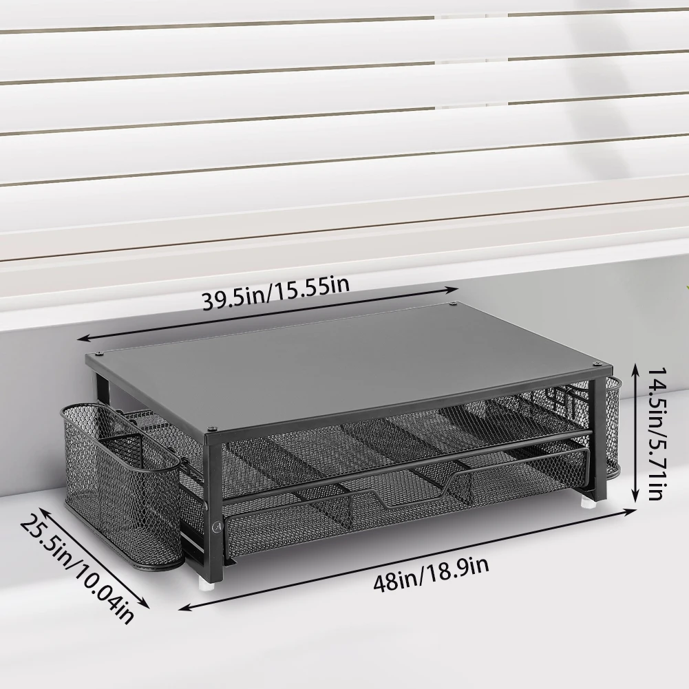 حامل شاشة كمبيوتر من طبقتين مع درج وحامل قلمين منظم مكتب شاشة مكتب ملحقات مكتب مكتب
