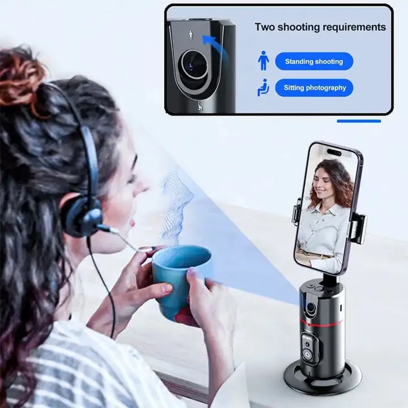 P02 smartphone holder Remote control Chargeable auto AI face tracking Tripod 360 Rotation with Gesture Control and light