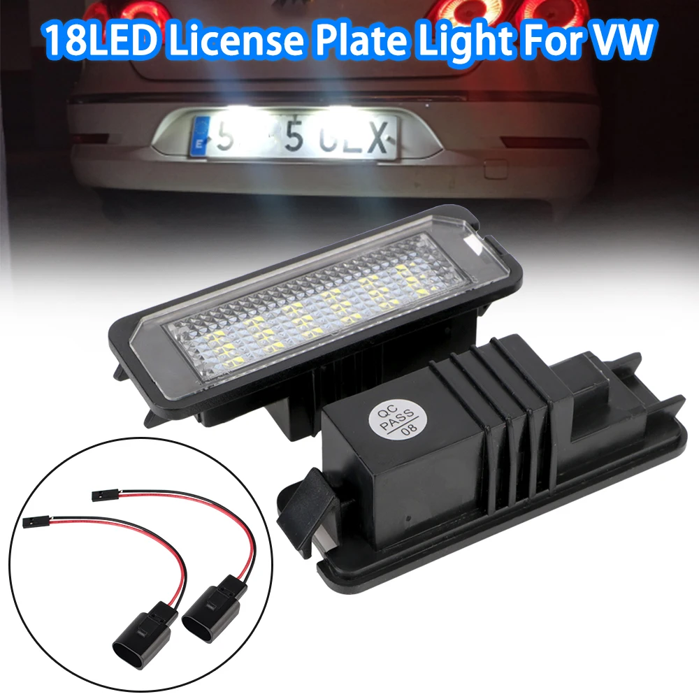 18SMD Error free LED For VW Golf MK4 MK5 MK6 Passat Polo CC Eos 2Pcs Car Accessories Car License Number Plate Lights 12V 6500K