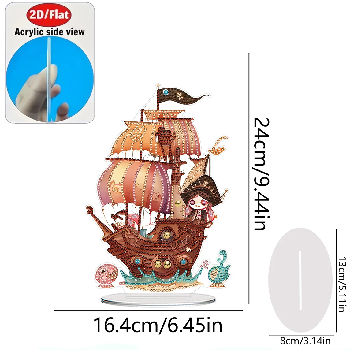 2D / Flat 1pc Cute Witch Ship Acrylic Welcome Plaque Diamond Painting Desktop Ornament Set, Shiny Wall Decor, Holiday Gift