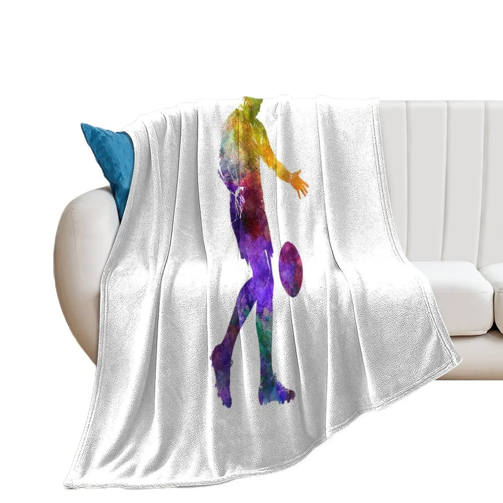 Rugby man player 02 in watercolor Throw Blanket Bed Hair Bed covers Luxury Blankets