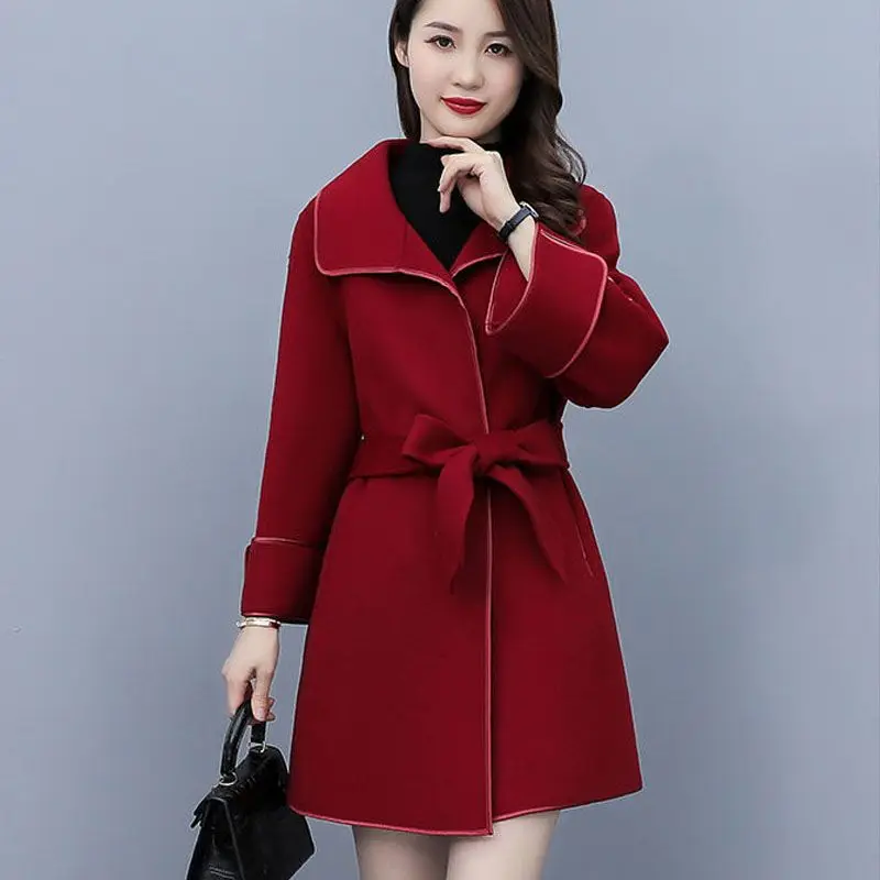 2024 New Autumn Winter Wool Coat Women Windbreaker Jacket Double-faced Cashmere Cotton Thicke Black Red Outerwear Clothes Female