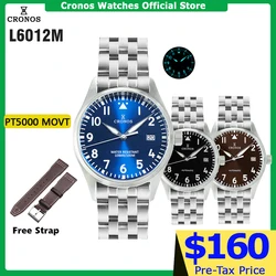 Cronos Pilot Flieger Mechanical Men Watch 39mm Stainless steel Super Lum Domed Sapphire Crystal Leather Nylon Strap L6012