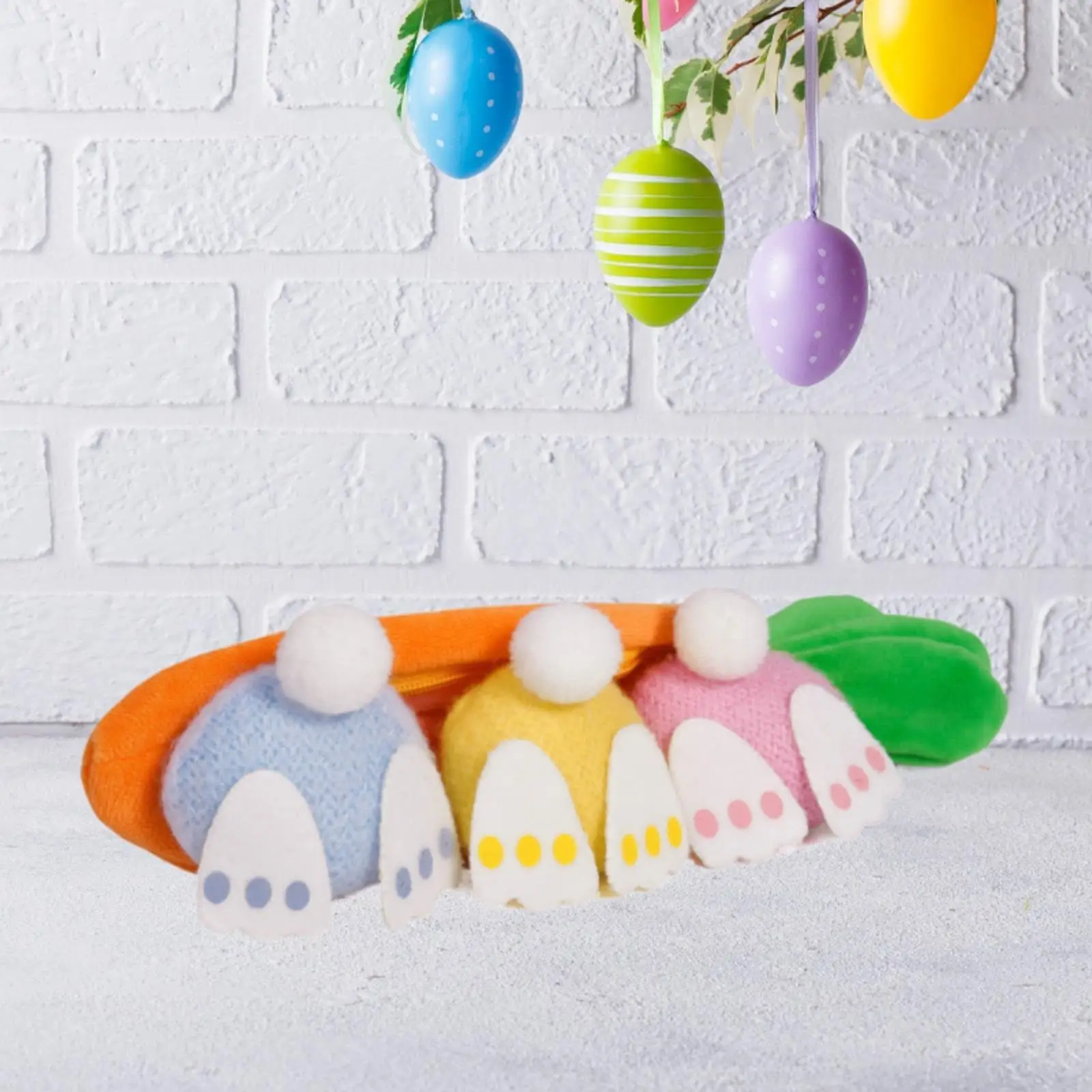 Easter Carrot Bunnies Toy Set with Zipper Pouch Accessories Decorative Holiday Decoration
