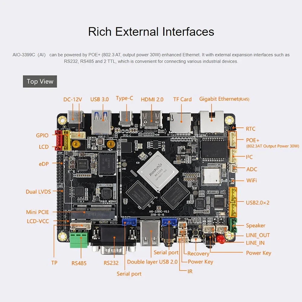 RK3399 AI Main Board Six-Core 64-Bit High-Performance Core Artificial Intelligence Processor Open Source Mali-T860 GPU