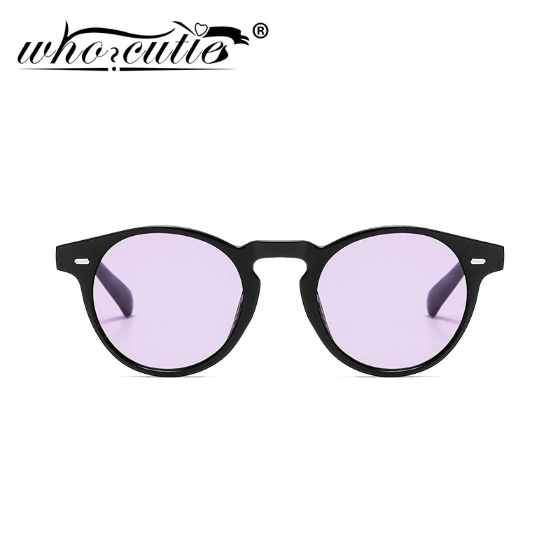 WHO CUTIE Fashion Vintage Round Sunglasses Men Women Brand Design Rivet Frame Purple Lens Retro Circle Sun Glasses Shades S292