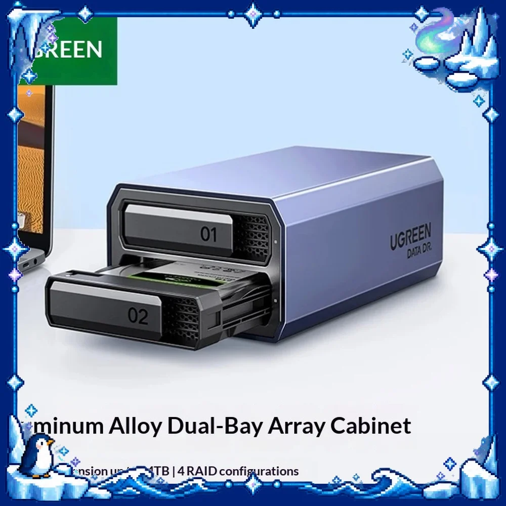 UGREEN 30786 Dual-Bay SATA HDD Enclosure 2.5/3.5 Inch Aluminum RAID USB-C 5Gbps for Windows Linux macOS Diskless