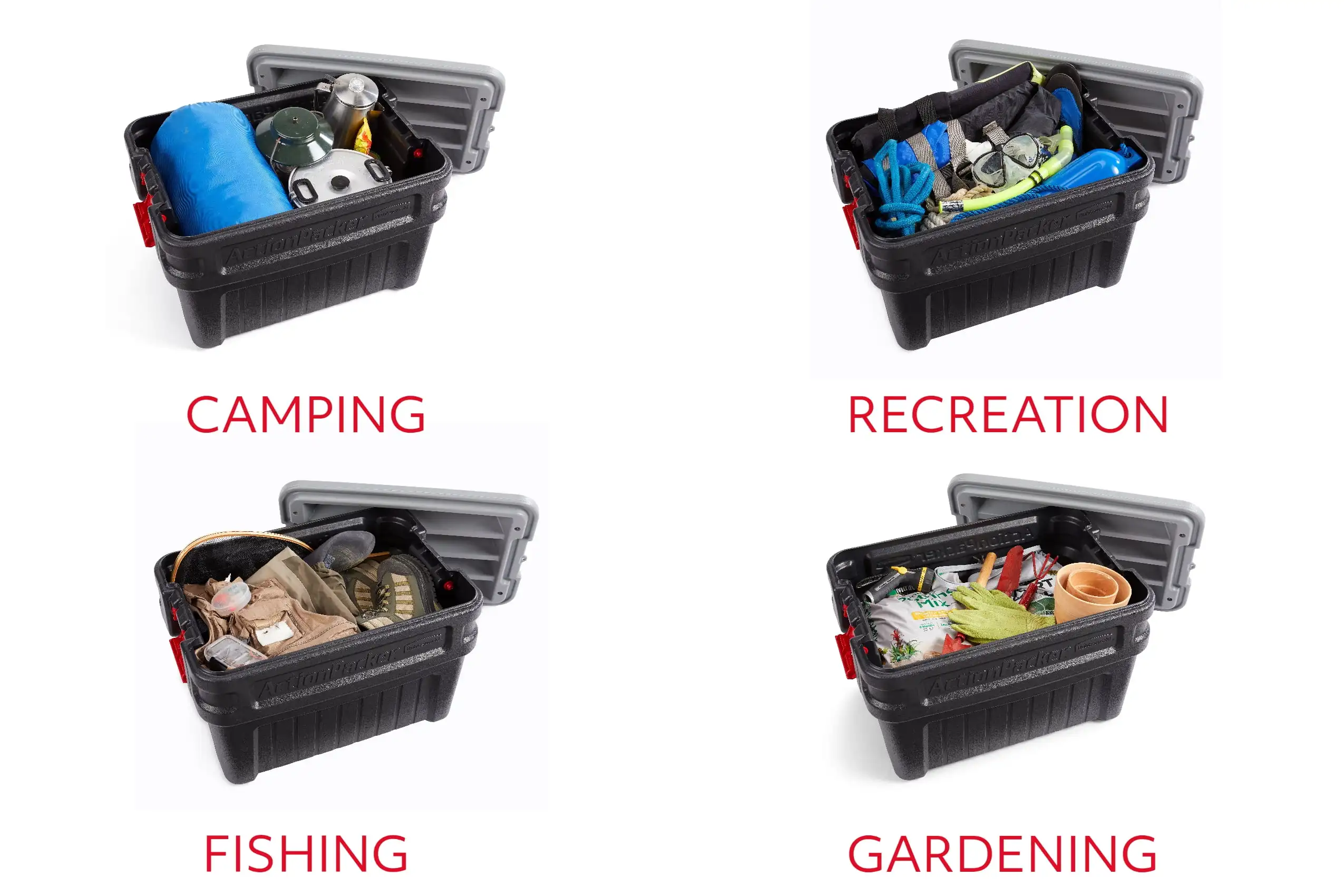 Rubbermaid 24 galon ActionPacker tempat penyimpanan, tugas berat, dapat dikunci, hitam, termasuk tutup