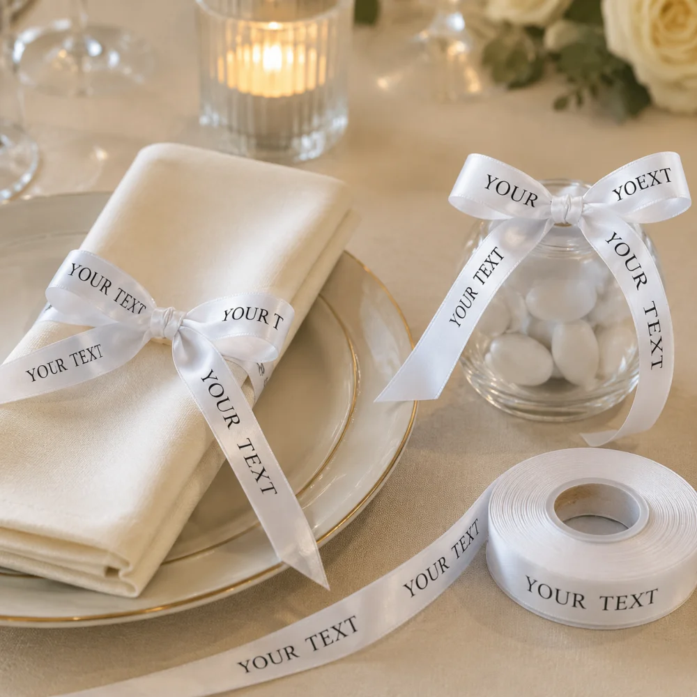 2 Meter Custom Text Printed Satin Ribbon Personalized Ribbon for Wedding Bouquet Gift Packaging DIY Party Decor