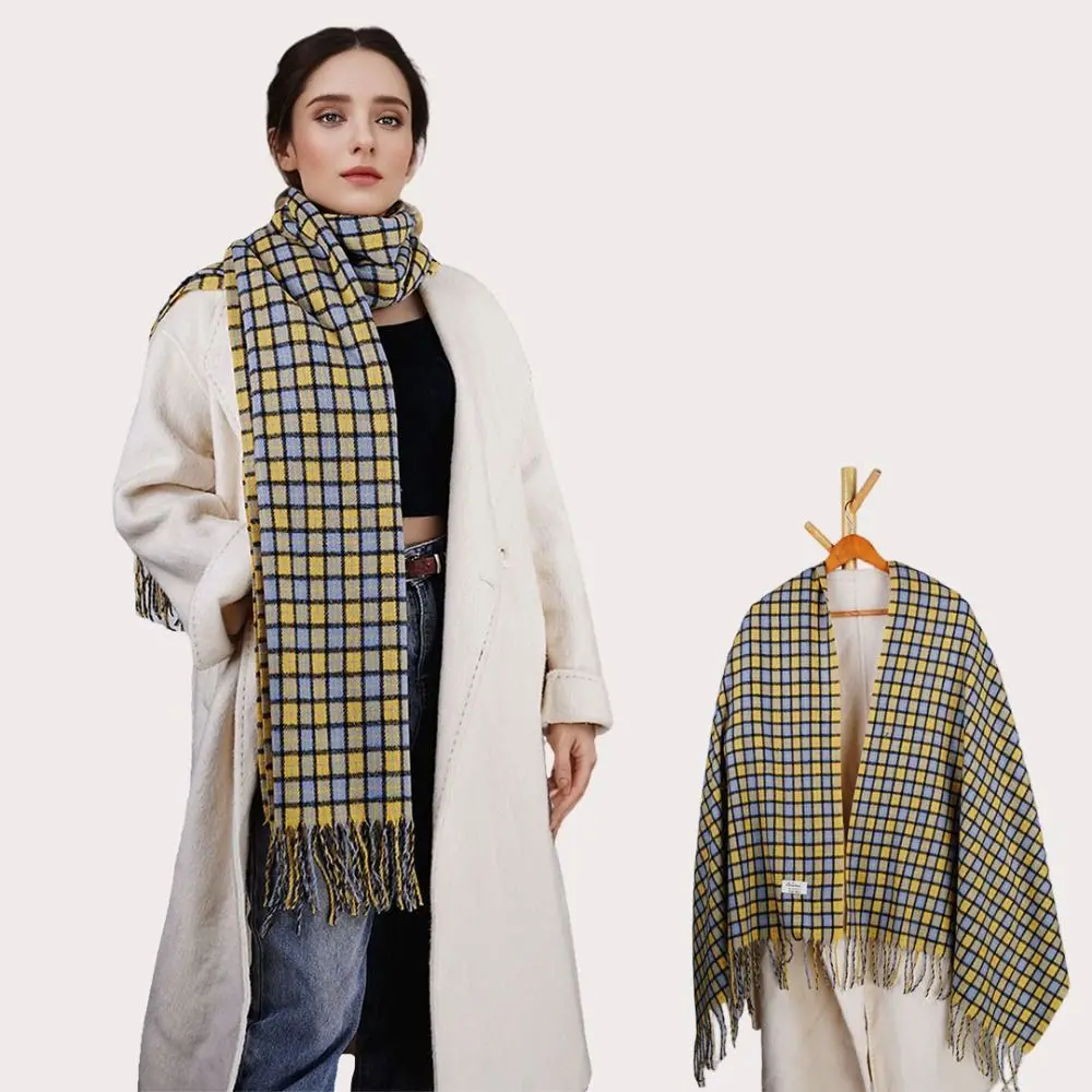 Vintage Travel Cashmere Scarf Outdoor Grid pattern Windproof Shawl Wraps Winter Warm Winter Scarf