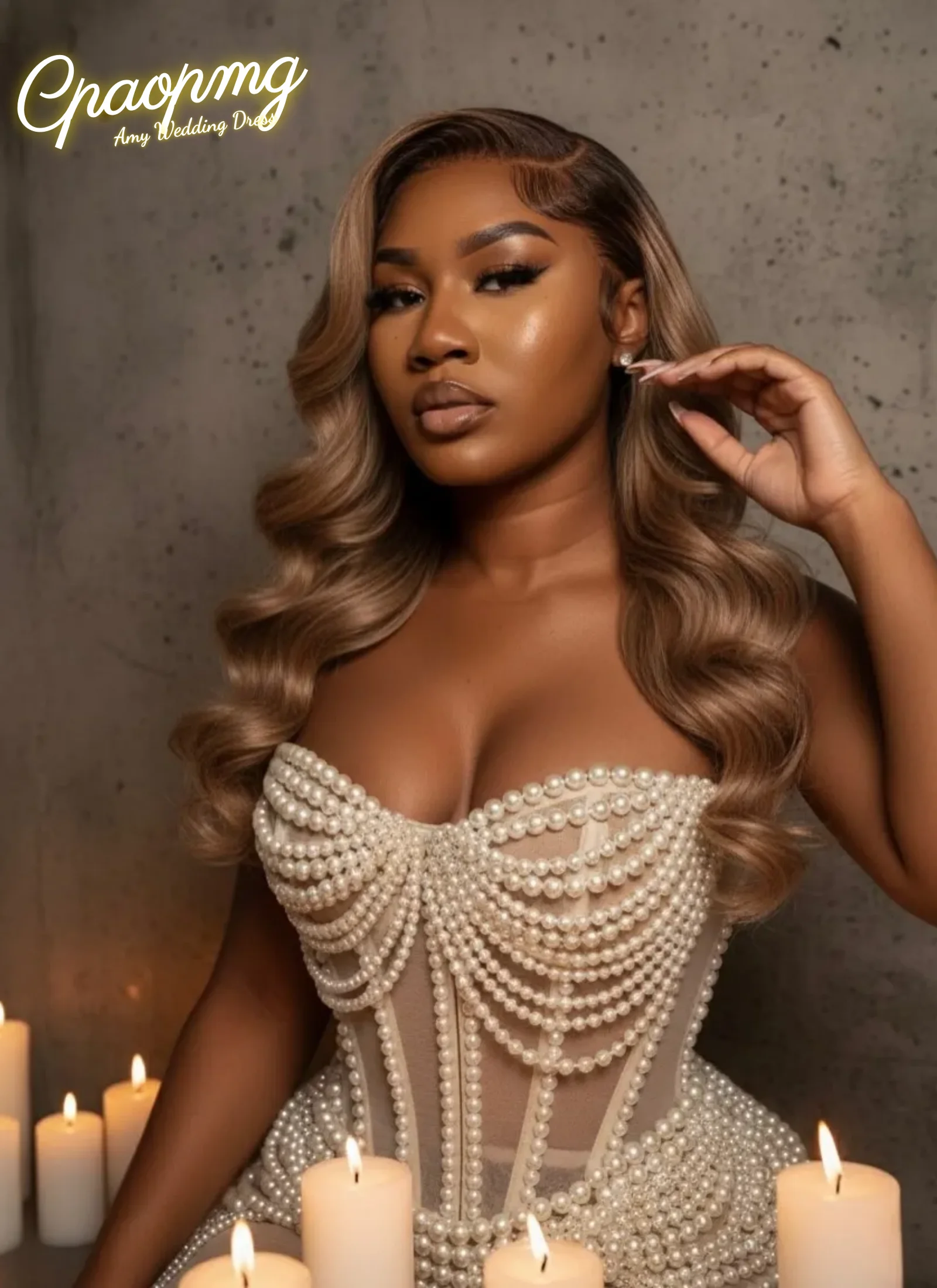 Customized Gorgeous Pearls Chain Prom Dress With Corset Off Shoulder Birthday Formal Gowns See Through Bead Evening Dresses