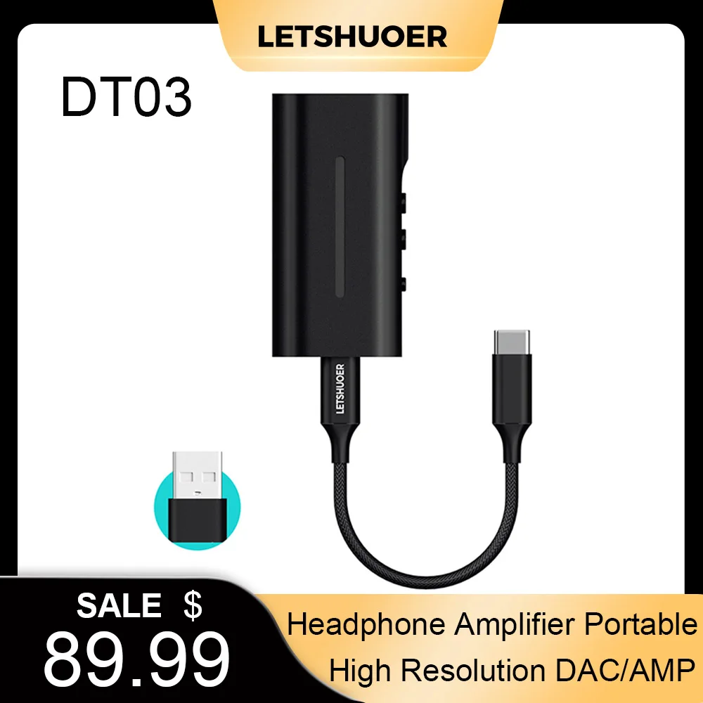 New Letshuoer DT03 Headphone Amplifier Portable High Resolution DAC/AMP Supports 32bit/384kHz with USB Input an 3.5mm/4.4mm