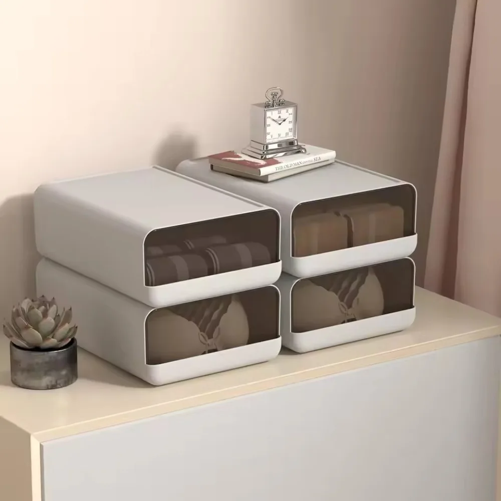 Boîtes de rangement de bureau, tiroir de garde-robe en plastique Transparent, organisateur empilable anti-poussière, porte-documents de bureau Durable, porte-articles divers