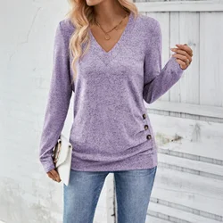 Short Sleeve Women Top Summer Slim Fit Solid Color T-Shirt Plus Size Deep V Top