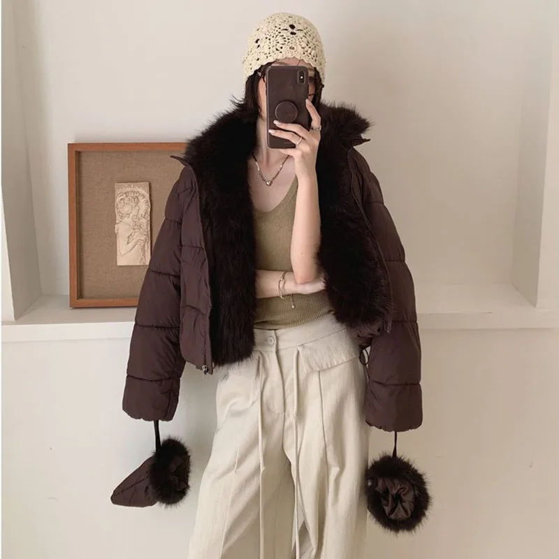Women High-end Short Cotton Coat 2026 Large Haired Collar Korean Cold Resistant Thick Cotton Jacket Winter Overcoat Parker