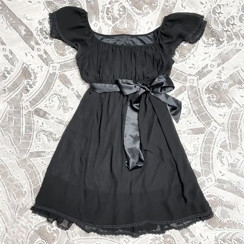 Unique Y2K Streetwear Lace Dress Bowknot Harajuku Frock Cleanfit H Version for Middle-aged Women Winter 2016 Linen Material