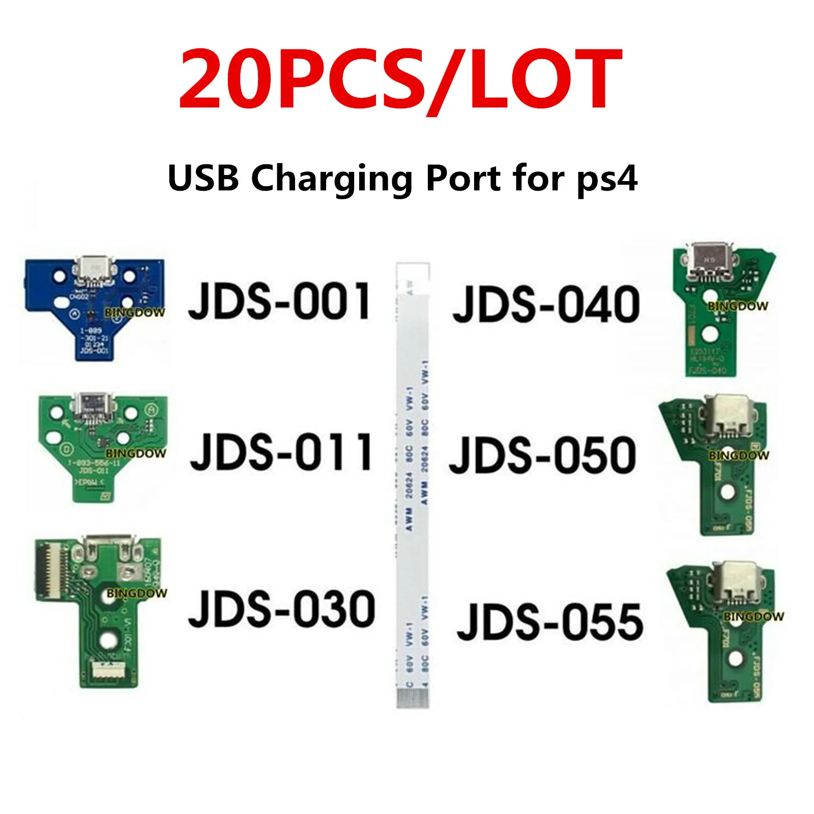 20PCS USB Charging Port Socket Circuit Board Replacement For 12Pin JDS 011 030 040 055 14Pin 001 Connector For PS4 Controller