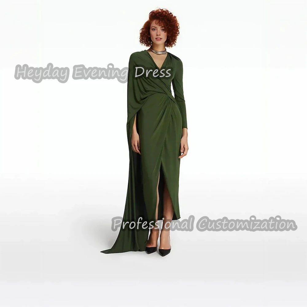 

Heyday V-Neck Saudi Prom Gown Ruffle Sexy Chiffon Long Sleeves Straight Ankle Length Elegant Dress For luxurious Woman 2024