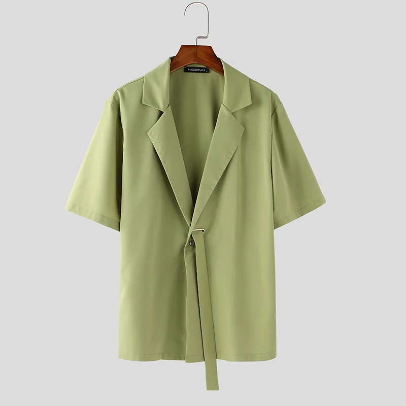 INCERUN الرجال قميص بلون التلبيب قصيرة الأكمام ملابس الرجال غير رسمية الشارع الشهير فضفاض موضة الترفيه قمصان الرجال قمصان 2025 #5