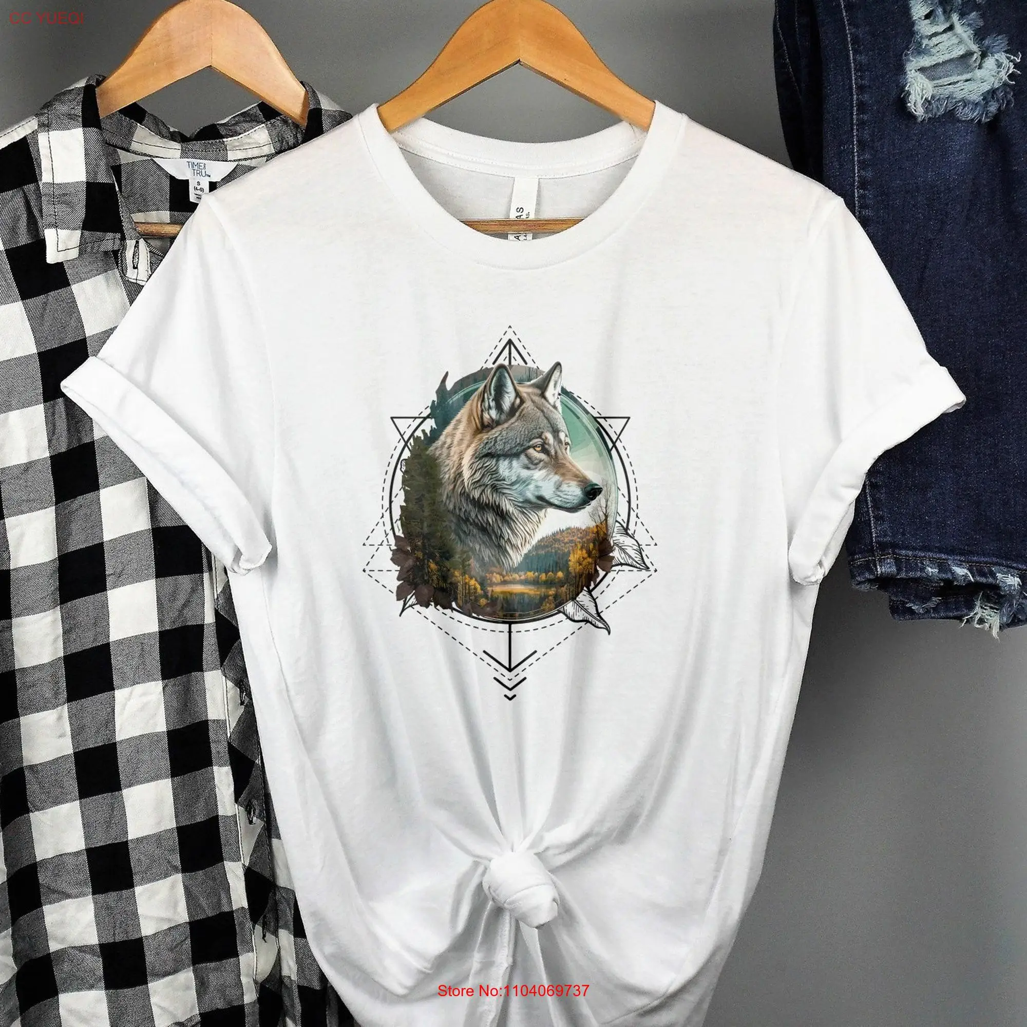 Dreamcatcher with Majestic Wolf Portrait Lone T Shirt or Design Animal Nature Lover Moms long or short sleeves