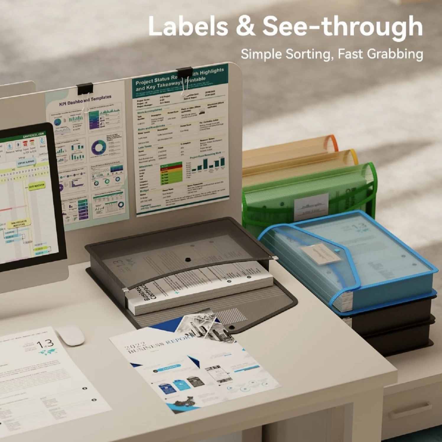 Makeasy Plastic Expanding File Folder Clear envelopes with Snap Closure No Dividers Large CapacityAssorted Colors, Fit Letter/A4