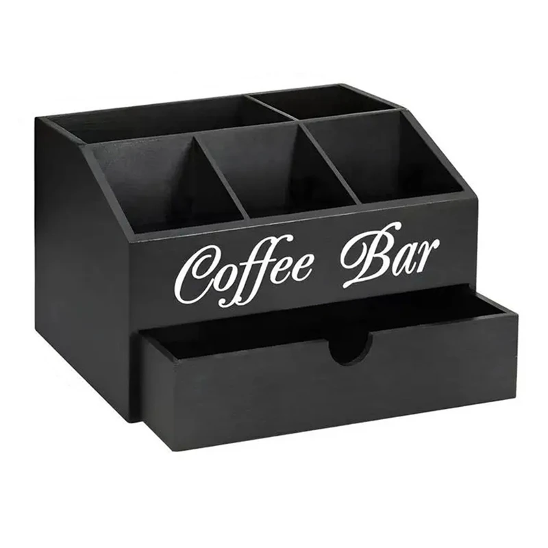 【Popular】Coffee Tea Holder Basket Wooden Coffee Holder Rustic Coffee Bar Decor Coffee Accessories Organizer For Home Coffee Bar