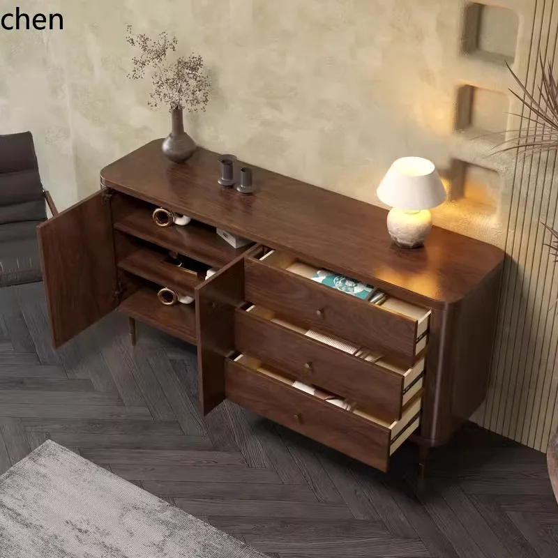 HXL Solid Wood Sideboard Black Walnut Chest of Drawers Living Room Storage Cabinet Entryway Cabinet