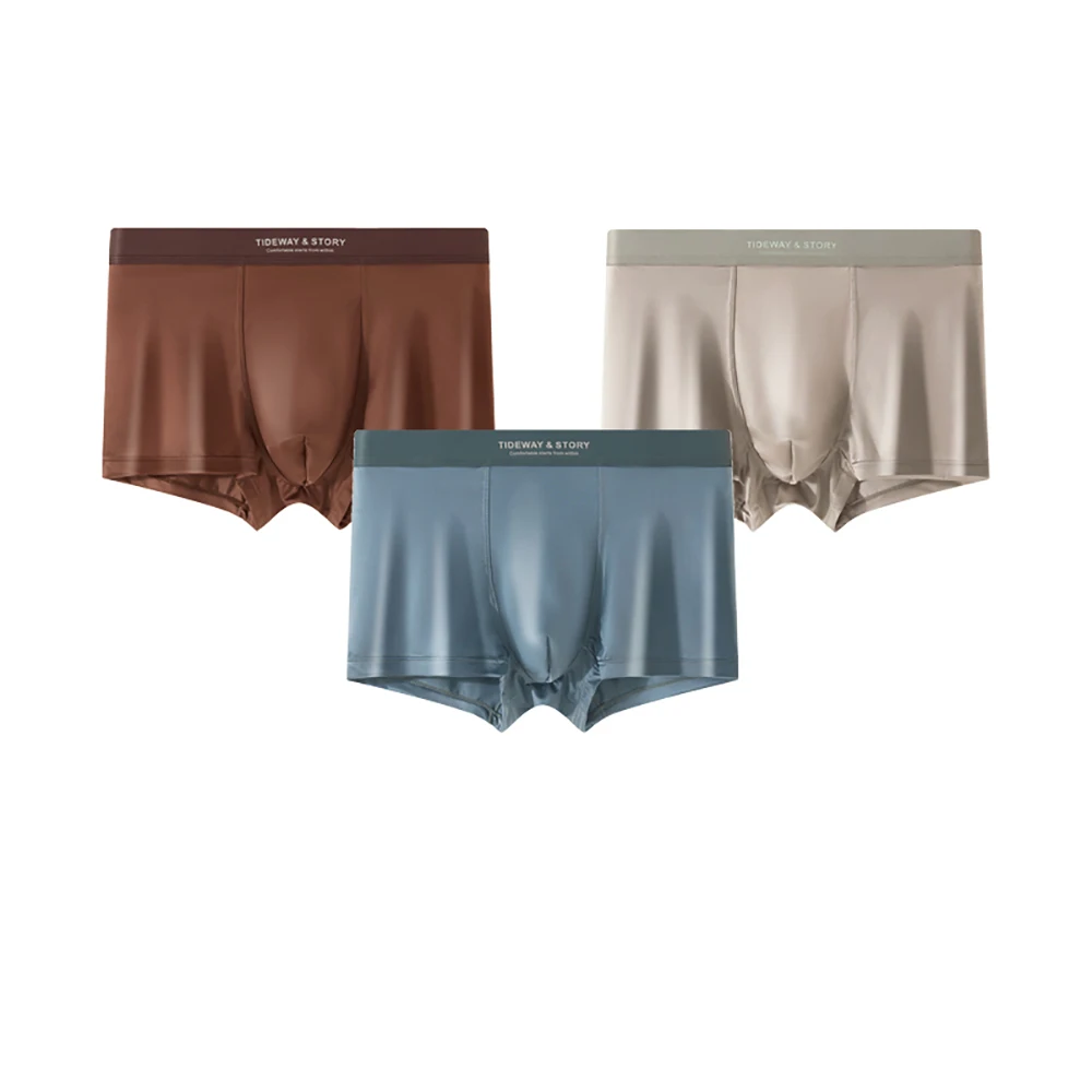 

3PCS/Pack Luxury Antibacterial Silk Mesh Crotch Boxers Cool Breathable Ice Silk Satin-like Men's Panties High Elastic Underpants