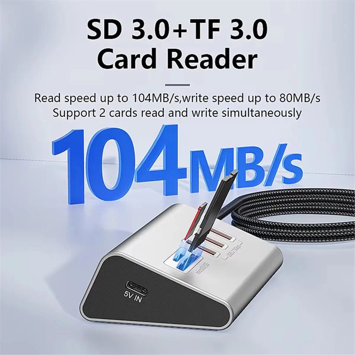 USB3.2 10Gbps 5 Ports HUB with TF/SD Card Reader USB-C & USB-A Ports USB Hub Type C Splitter for Expansion Dock