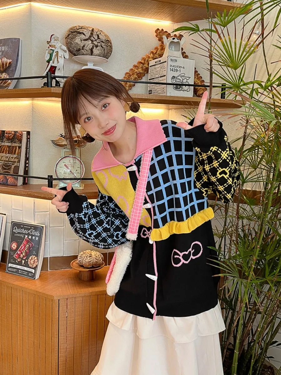 

Wed Sweet Color Blo Knit Cardigan Coat Loose Autumn Winter Long Sve Thermal Cotton Casual Commute Sle Button up