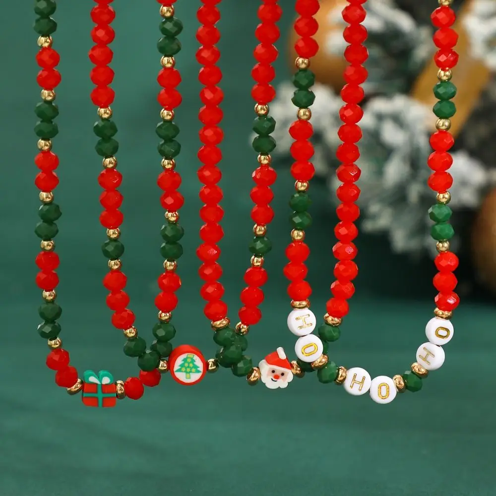 2/3/4pcs/set Cartoon Multi-layer Christmas Necklace Gingerbread Man Christmas Tree Rice Beaded Chain Jewelry Accessories Santa