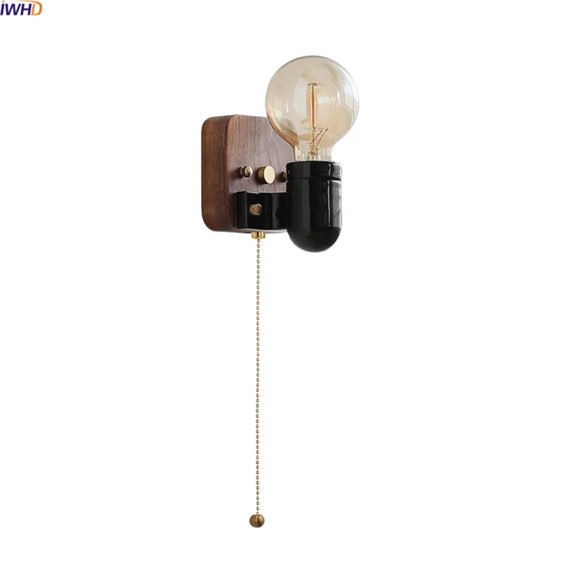 

IWHD Wabi Sabi LED Wall Lamps Inside Decor Wooden Wood Black Ceramic Bedroom Home Design E27 Bulb Bathroom Mirror Stair Light