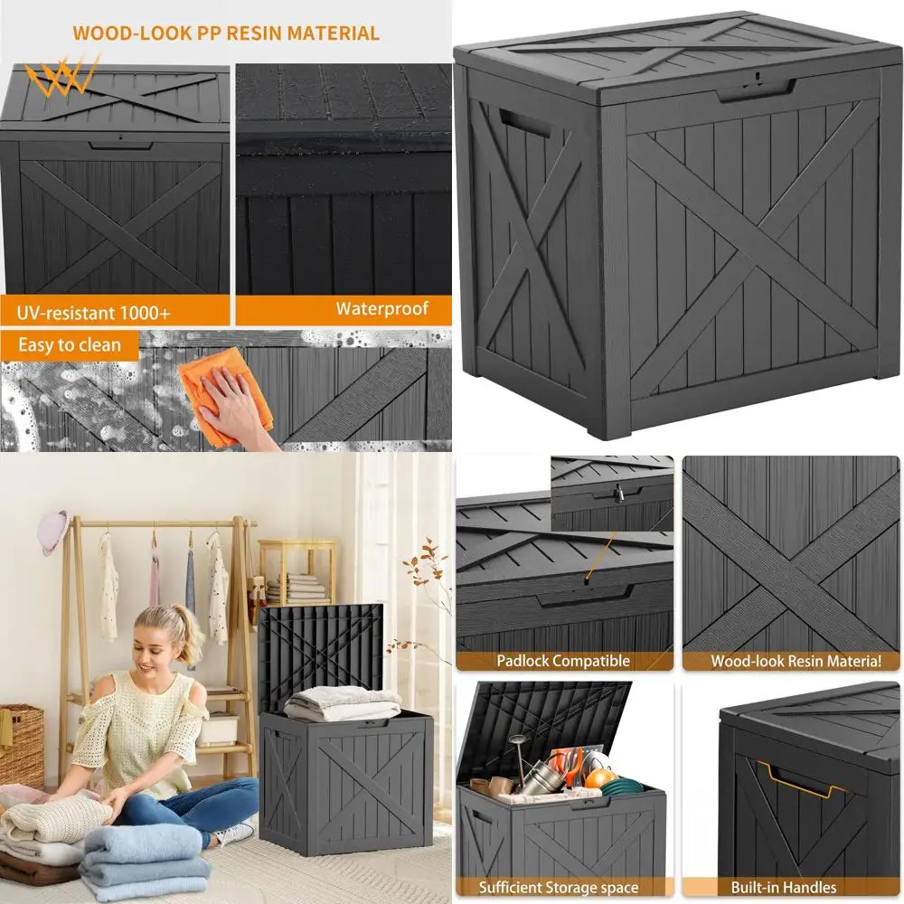 

Waterproof Outdoor Deck Storage Box with Lockable Lid for Patio Furniture, Garden Tools, Cushions, and Pool Accessories (38 Gall