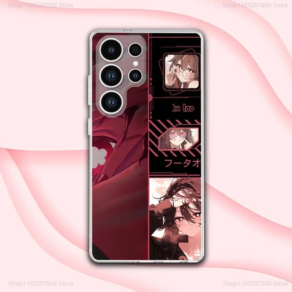 Casing Ponsel Game G-genshin HuTao untuk Samsung A30,71,51,S9,10,20,Ultra,FE,Lite,S25,24,22,23,21,PIus, Transparan, Silikon