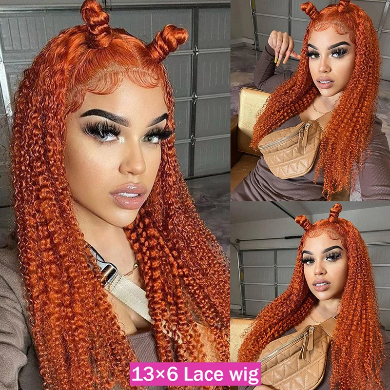 Ginger Orange 13x6 Transparent Deep Wave Lace Frontal Wig Highlight Colored Lace Front Wig Water Curly Human Hair Wigs for Women