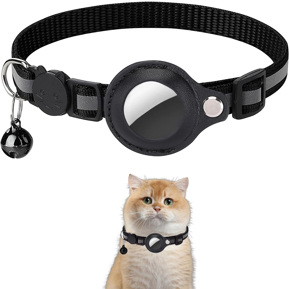 

Cat AirTag Holder Collar Breakaway Reflective Strips Adjustable Kitten Collar Waterproof Cat Bell Collar Pet Air Tag Case collar